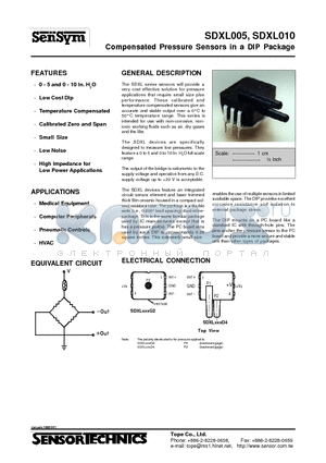SDXL010 datasheet - Compensated Pressure Sensors in a DIP Package