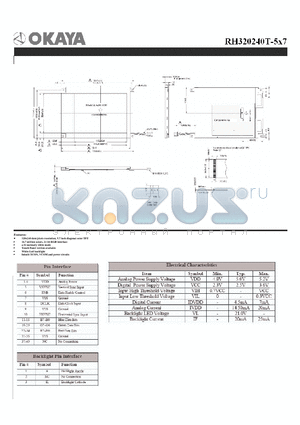 RH320240T-5X7 datasheet - 320x240 dots/pixels resoulution, 5.7 inch diagonal color TFT