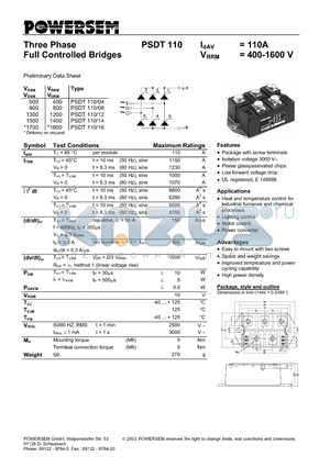 PSDT110 datasheet - Three Phase Full Controlled Bridges