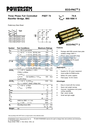 PSDT74 datasheet - Three Phase Full Controlled Rectifier Bridge, B6C