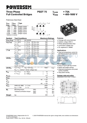 PSDT75 datasheet - Three Phase Full Controlled Bridges