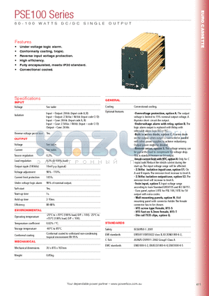 PSE100 datasheet - 60 - 100 WATTS DC/DC SINGLE OUTPUT