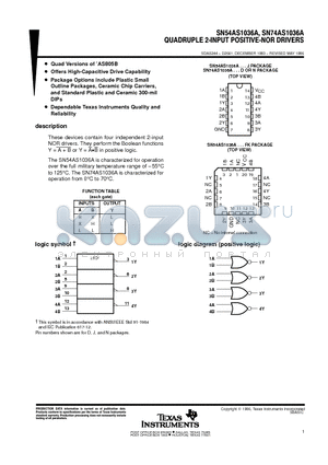 SN74AS1036A datasheet - HEX 2-INPUT AND DRIVER