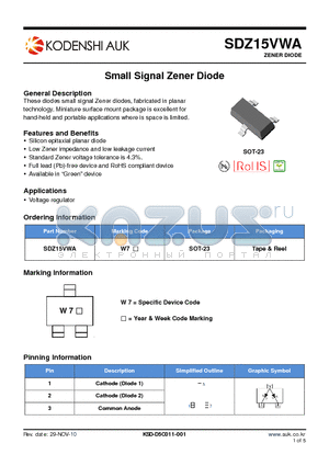 SDZ15VWA datasheet - Small Signal Zener Diode