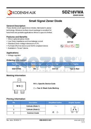 SDZ18VWA datasheet - Small Signal Zener Diode