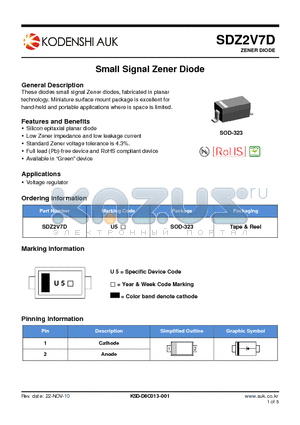 SDZ2V7D datasheet - Small Signal Zener Diode