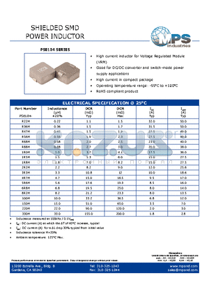 PSE104-R47M datasheet - SHIELDED SMD POWER INDUCTOR