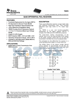TB5R3DWG4 datasheet - QUAD DIFFERENTIAL PECL RECEIVERS