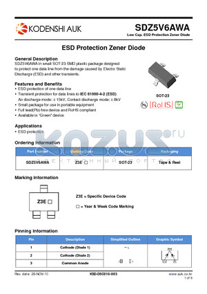 SDZ5V6AWA datasheet - ESD Protection Zener Diode