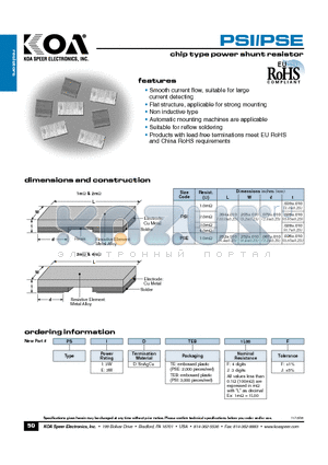 PSEDTEB1L00F datasheet - chip type power shunt resistor