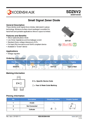 SDZ6V2 datasheet - Small Signal Zener Diode