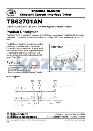 TB62701AN datasheet - 16BIT SHIFT REGISTER, LATCH & CONSTANT CURRENT DRIVERS