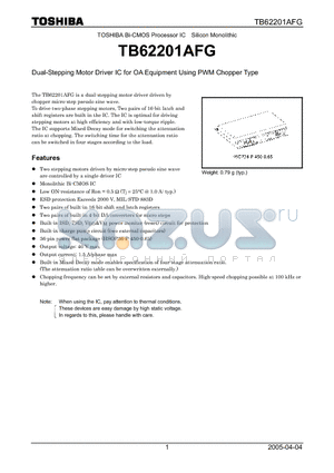 TB62201AFG datasheet - Dual-Stepping Motor Driver IC for OA Equipment Using PWM Chopper Type