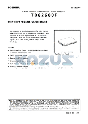 TB62600F datasheet - 64BIT SHIFT REGISTER/LATCH DRIVER