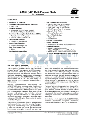 SST39W800A-90-4C-C2KE datasheet - 8 Mbit (x16) Multi-Purpose Flash