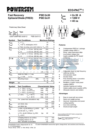 PSEI2X30-12 datasheet - Fast Recovery Epitaxial Diode (FRED)