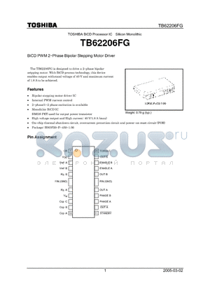 TB62206FG datasheet - BiCD PWM 2−Phase Bipolar Stepping Motor Driver