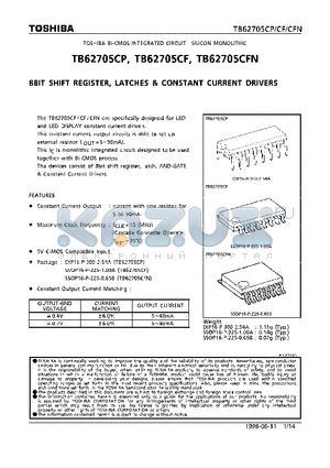 TB62705CF datasheet - 8BIT SHIFT REGISTER, LATCHES & CONSTANT CURRENT DRIVERS