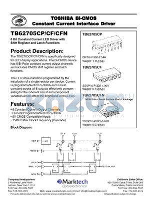TB62705CF datasheet - 8 Bit Constant Current LED Driver with Shift Register and Latch Functions