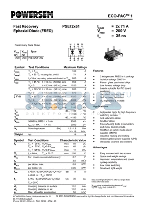 PSEI2X61-02 datasheet - Fast Recovery Epitaxial Diode (FRED)