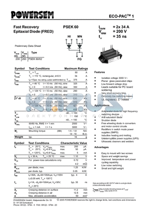 PSEK60 datasheet - Fast Recovery Epitaxial Diode (FRED)