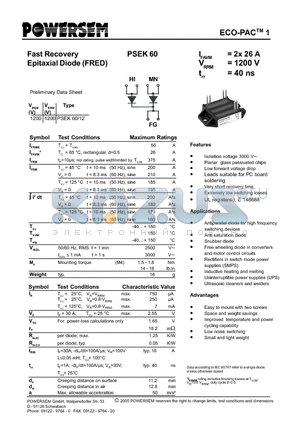 PSEK60 datasheet - Fast Recovery Epitaxial Diode (FRED)