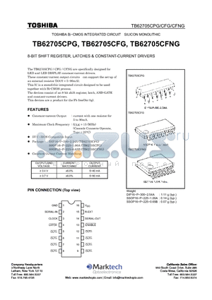 TB62705CPG datasheet - 8-BIT SHIFT REGISTER, LATCHES & CONSTANT-CURRENT DRIVERS