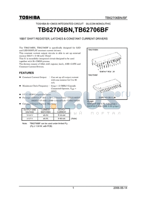 TB62706BN datasheet - 16BIT SHIFT REGISTER, LATCHES & CONSTANT CURRENT DRIVERS