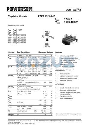 PSET132/08-18 datasheet - Thyristor Module