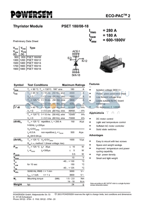 PSET180/08-18 datasheet - Thyristor Module