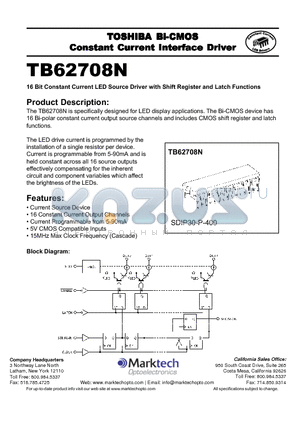 TB62708N datasheet - 16 Bit Constant Current LED Source Driver with Shift Register and Latch Functions