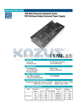 PSF149-401 datasheet - 150 Watt Universal Industrial Series