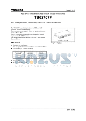 TB62707F datasheet - 8BIT PIPO (Pallalel In , Pallalel Out) CONSTANT CURRENT DRIVERS