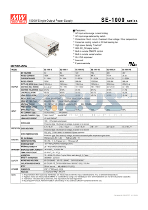 SE-1000-48 datasheet - 1000W Single Output Power Supply
