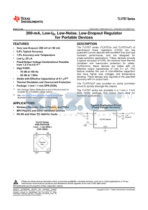 TLV70730DQNT datasheet - 200-mA, Low-IQ, Low-Noise, Low-Dropout Regulator for Portable Devices