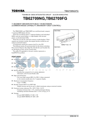 TB62709NG_06 datasheet - 7−SEGMENT DRIVERS WITH BUILT−IN DECODERS (COMMON ANODE CAPABILITY, MAXIMUM 4−DIGIT CONTROL)