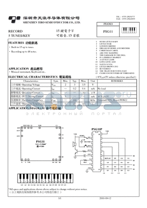 PSG11 datasheet - RECORD 5 TUNES/KEY