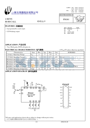 PSG61 datasheet - 4 KEY BI-BI CALL