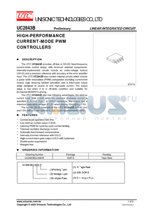 UC2843B datasheet - HIGH-PERFORMANCE CURRENT-MODE PWM CONTROLLERS