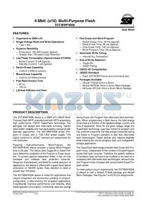 SST39WF400A-100-4I-M1Q datasheet - 4 Mbit (x16) Multi-Purpose Flash