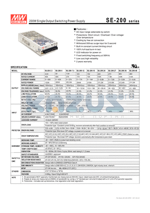 SE-200-12 datasheet - 200W Single Output Switching Power Supply