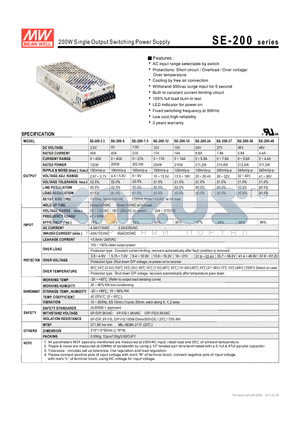 SE-200-15 datasheet - 200W Single Output Switching Power Supply