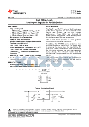 TLV7103318DSET datasheet - Dual, 200mA, Low-IQ Low-Dropout Regulator for Portable Devices