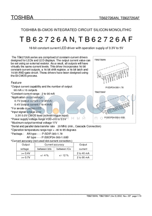 TB62726AN datasheet - TOSHIBA Bi-CMOS INTEGRATED CIRCUIT SILICON MONOLITHIC