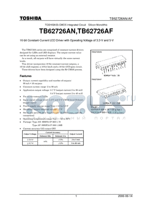 TB62726AN datasheet - 16-bit Constant-Current LED Driver with Operating Voltage of 3.3-V and 5-V