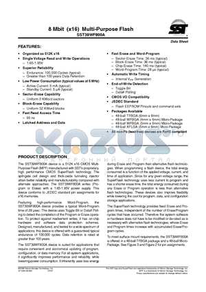 SST39WF800A-90-4C-B3QE datasheet - 8 Mbit (x16) Multi-Purpose Flash