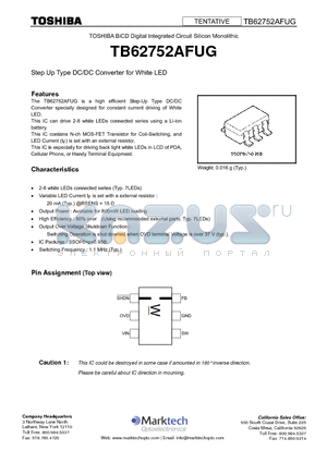 TB62752AFUG datasheet - Step Up Type DC/DC Converter for White LED