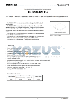 TB62D612FTG datasheet - 24-Channel Constant-Current LED Driver of the 3.3-V and 5-V Power Supply Voltage Operation