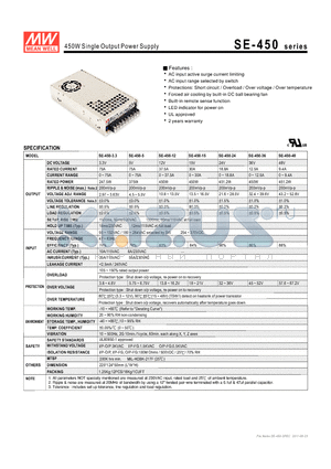 SE-450-12 datasheet - 450W Single Output Power Supply