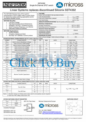 SST4392_SOT-23 datasheet - Single N-Channel JFET switch